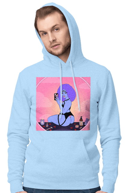 Чоловіче худі з принтом "Фіолетова Дівчина Фото У Дзеркалі". Білизна, дзеркало, фото. 2070702