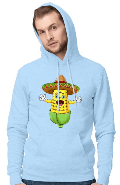 Men`s hoodie with prints Sombrero Corn. Corn, food, sombrero. 2070702