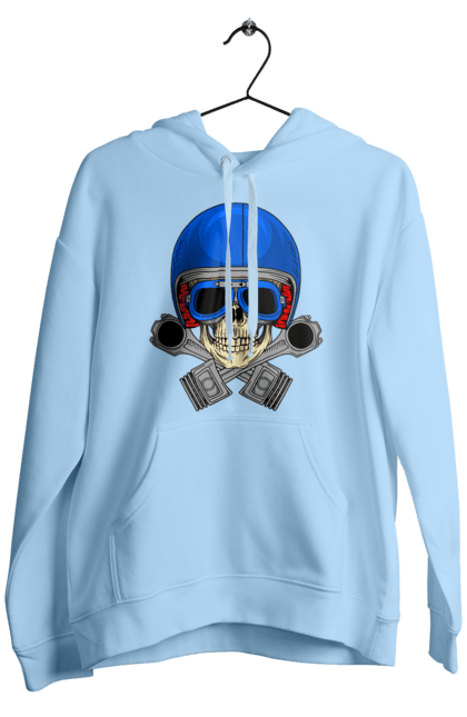 Чоловіче худі з принтом "череп мотолюбитель". Байкер, окуляри, череп, шолом. 2070702