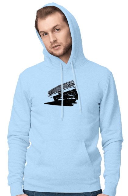 Чоловіче худі з принтом "Автомобіль". Автомобіль, імпала, класика, лоурайдер, шевроле. 2070702