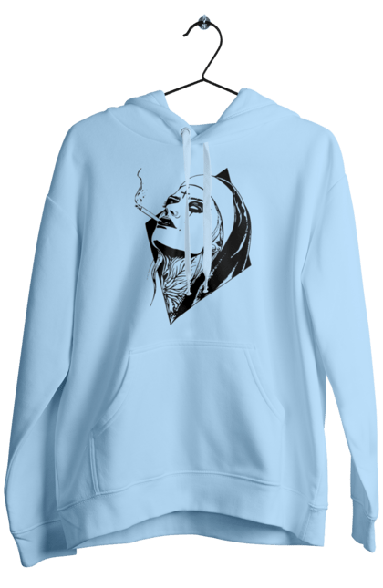 Men`s hoodie with prints Nun. Cigarettes, cool, girl, tattoo. 2070702
