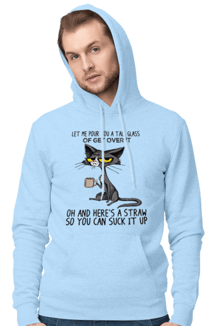 Чоловіче худі з принтом "Як це пережити?". Велика склянка, випий, все відмінно, йди нахуй, кіт і кухоль, налий, роздум, смоктати, як це подолати. 2070702