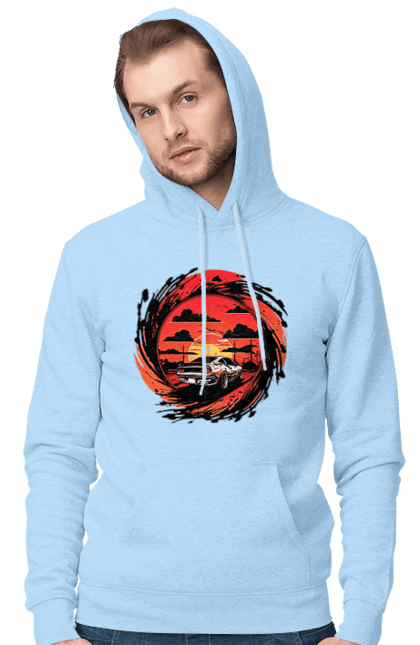 Men`s hoodie with prints Ferrari at sunset. Car, cars, ferrari, ferrari at sunset. 2070702