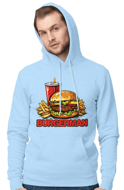 Мужское худи с принтом Burgerman. Бургер, быстрое питание, для мужчин, еда, круто, лето, макдональдс, модный, мужские. 2070702