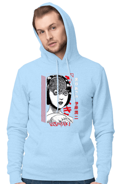 Men's hoodie with prints Uzumaki. Anime, horror, kurouzu-cho, kurozu, manga, spiral, uzumaki. 2070702