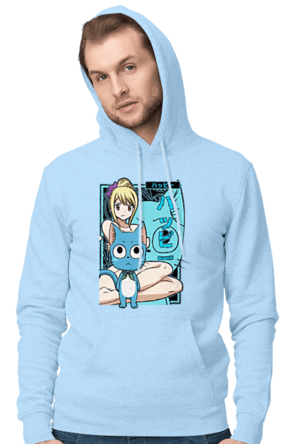 Men's hoodie with prints Lucy Heartfilia. Anime, fairy tail, happy, lucy, lucy heartfilia, manga. 2070702