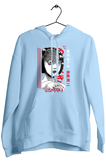 Men's hoodie with prints Uzumaki. Anime, horror, kurouzu-cho, kurozu, manga, spiral, uzumaki. 2070702