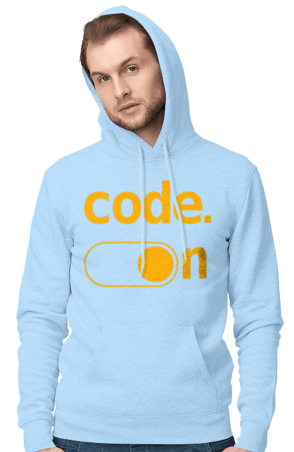 Чоловіче худі з принтом "Код увімкнено". Айті, айтішник, для айтішника, для програміста, код увімкнено, подарунок айтішнику, подарунок програмісту, програміст, розробник. 2070702