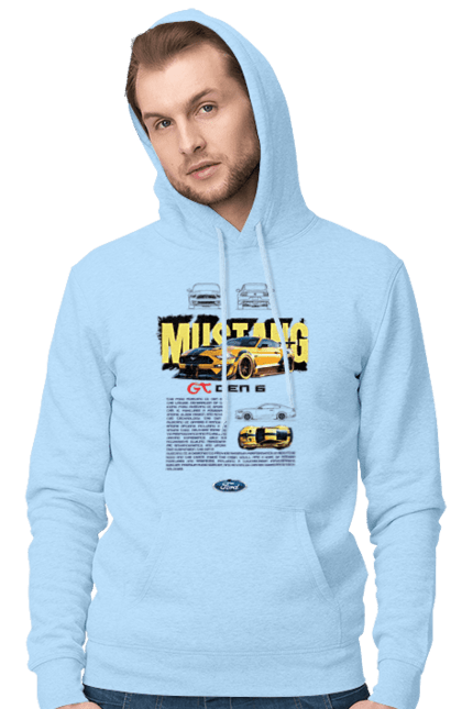 Men's hoodie with prints Ford Mustang Gen 6. Automobile, car, ford, gen 6, mustang, pony car. 2070702