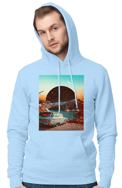 Чоловіче худі з принтом "Картина, машина біля річки". Картина, машина, планета, прикол, ретро, річка. 2070702