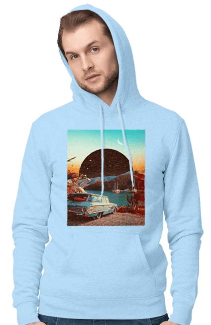 Painting, car by the river