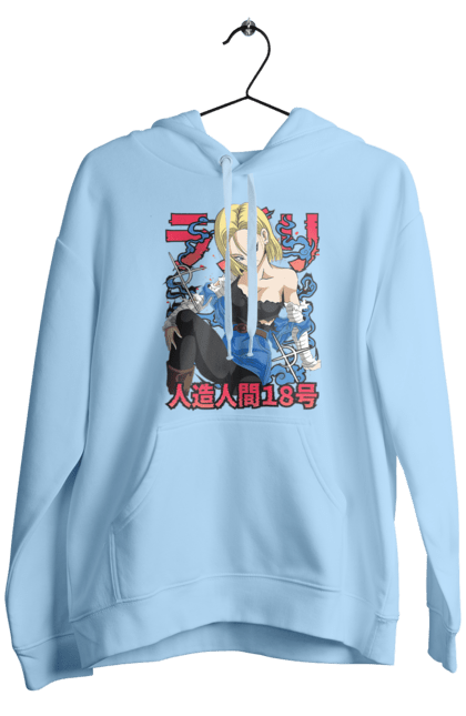 Men's hoodie with prints Android 18. Android 18, anime, cyborg, dragon ball, killer, manga, tv series. 2070702