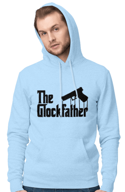 Men's hoodie with prints The Glockfather. Firearm, gangster, glock, glockfather, godfather reference, gun, pistol, weapon. 2070702