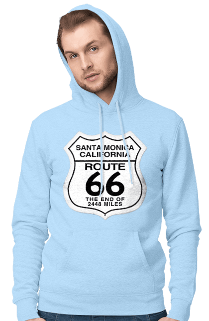Men`s hoodie with prints Route 66. Bike, biker, biker club, bikers club, brother, brutal, dude, hot asphalt, hot horse, hot rod, motorcycle, motorcyclist, real man, road 50, road 66, road 80, roads of america, roads of ukraine, roads we choose, speed, take, thirst for speed. 2070702