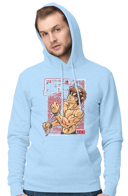 Men's hoodie with prints Hanma Baki. Anime, baki fighter, hanma baki, manga, martial arts, tv series. 2070702