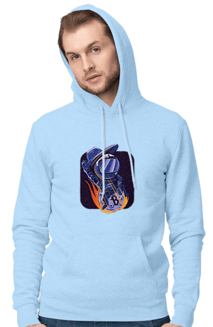 Чоловіче худі з принтом "Космо біткоїн". Биткоин, бінарний, біткоїн, біткойн, валюта, гроші, крипто, програміст, хакер. 2070702