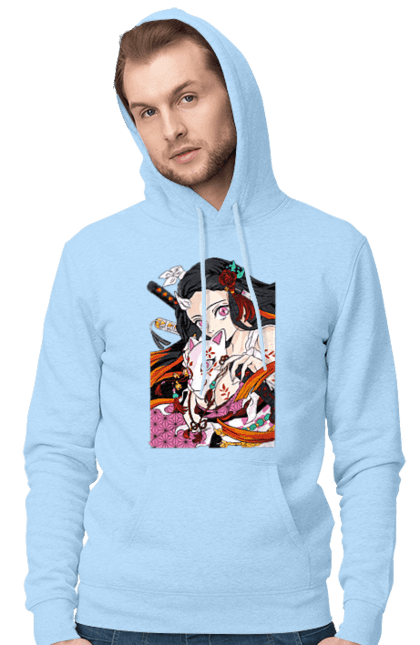 Men`s hoodie with prints Demon Slayer Nezuko. Anime, demon slayer, kimetsu no yaiba, manga, nezuko, serial. 2070702