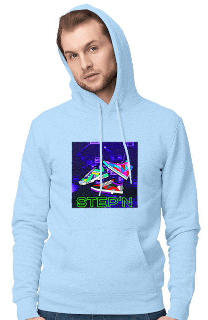 Чоловіче худі з принтом "Step`n". Віртуальні кросівки, крипта, криптовалюти, нфт, нфт кросівки, солана, степен. 2070702