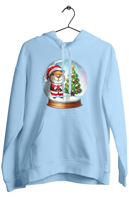 Men's hoodie with prints Christmas Capybara with a Tree. Animal, capybara, christmas, christmas capybara, christmas tree, gift, holiday, new year, new year`s gift, santa. 2070702