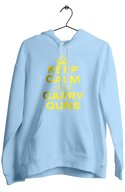 Men`s hoodie with prints Keep Calm and Carry Guns. Brutal, carry guns, cool, keep calm, memes, popular, texts, trends. 2070702