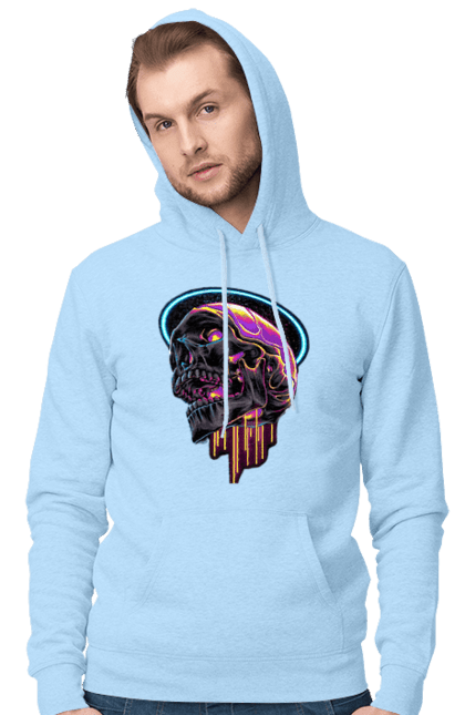 Men's hoodie with prints Skull. Black and white, bones, neon, scull, teeth. 2070702