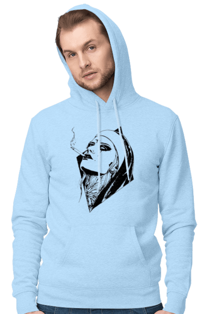Men`s hoodie with prints Nun. Cigarettes, cool, girl, tattoo. 2070702