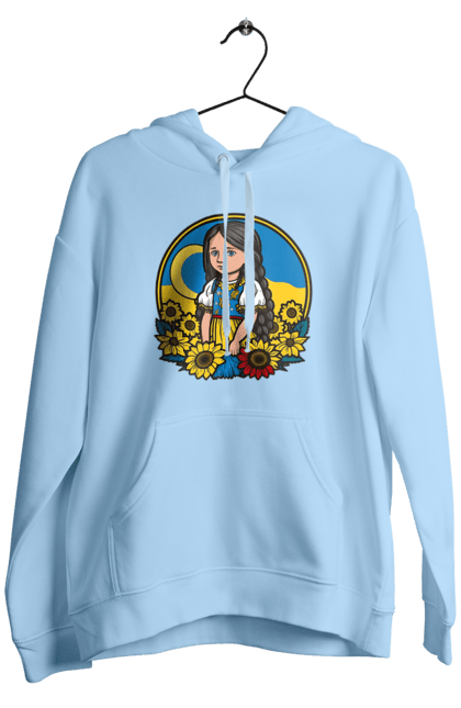 Чоловіче худі з принтом "Мила Українська дівчинка". Блакитний, жовтий, жовто-блакитний, зроблено в україні, патріот, патріоти україни, підтримую україну, прапор україни, україна, українська дівчинка. 2070702