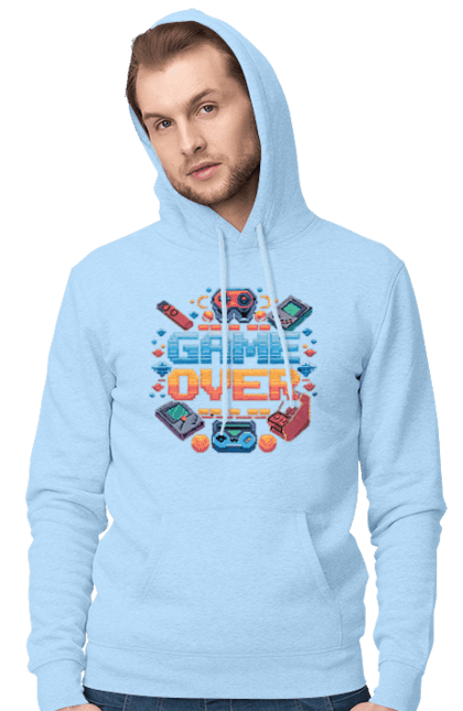 Men`s hoodie with prints Game Over. 90s, for gamers, game, gamer, pixel, pixel art, video game. 2070702