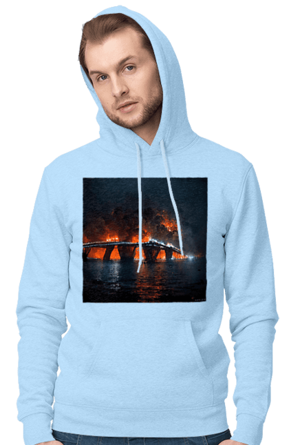 Чоловіче худі з принтом "Кримський мост горить". Армія росії, армія україни, годить, зсу, крим, мост, удар, удар зсу. 2070702
