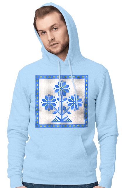 Чоловіче худі з принтом "Жовто блакитна вишивка квіти". Вишивка, вишивка хрестиком, квіти, символ україни, традиції україни, україна. 2070702