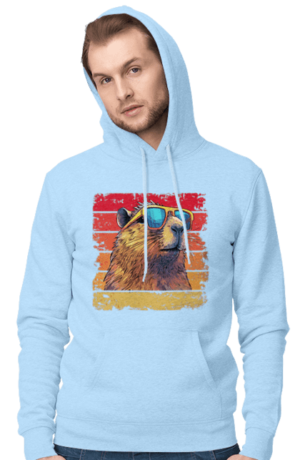 Men's hoodie with prints Capybara. Animal, capybara, glasses, rodent. 2070702