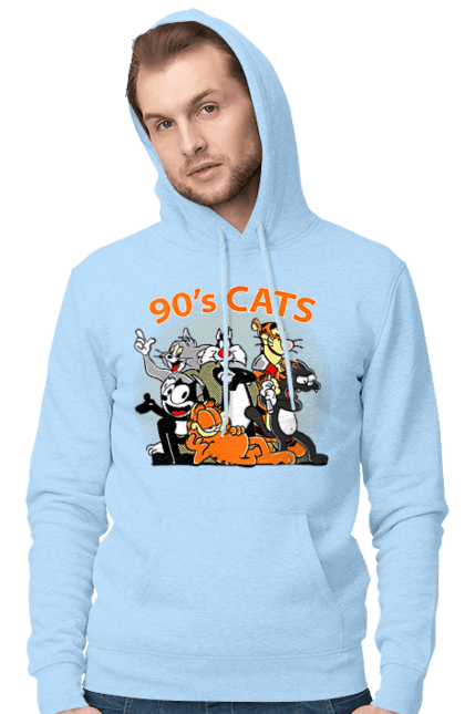 Men's hoodie with prints 90s Cats Cartoons. Animated series, cartoon, cat, cats, garfield, tom. 2070702