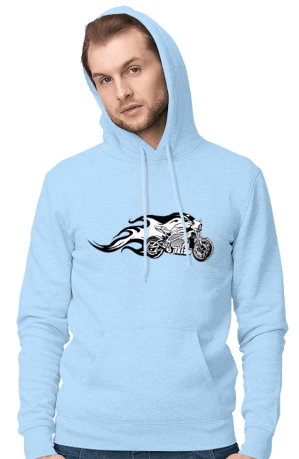 Чоловіче худі з принтом "Мотоцикл Вогонь". Мото, мотоцикл, огонь. 2070702