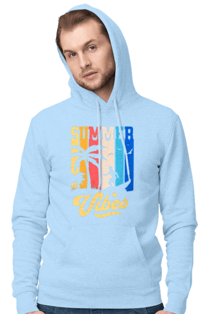 Men`s hoodie with prints Summer Vibes Beach. Beach, sea, summer, surfing, tropics, vacation. 2070702