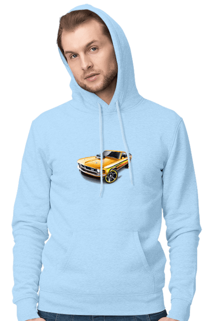 Men`s hoodie with prints Ford mustang. An american legend, cult car, ford mustang, mustang, powerful car, shelby, yellow mustang. 2070702
