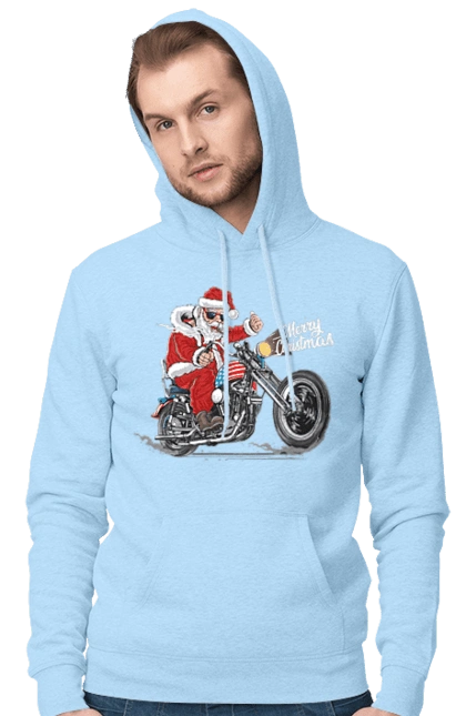 Санта в окулярах на мотоциклі
