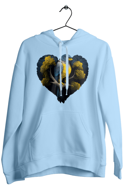 Men`s hoodie with prints Blue and yellow falcon. Falcon, flag of ukraine, heart, symbol of ukraine, tree, ukraine. 2070702