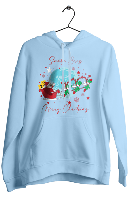 Men`s hoodie with prints Super Mario Bros: Merry Christmas. Character, christmas, game, mario, mario bros, merry christmas, nintendo, santa claus, super mario bros. 2070702
