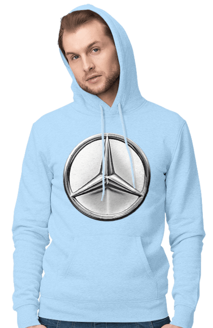 Men`s hoodie with prints Mercedes Benz Logo Metallic. Avto, cars, mercedes, mercedes-benz, mercedes-benz logo. 2070702