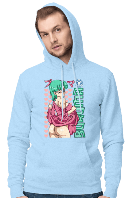 Мужское худи с принтом Жемчуг дракона Булма. Anime, bulma, dragon ball, goku, manga, аниме, булма, гоку, жемчуг дракона, манга. 2070702