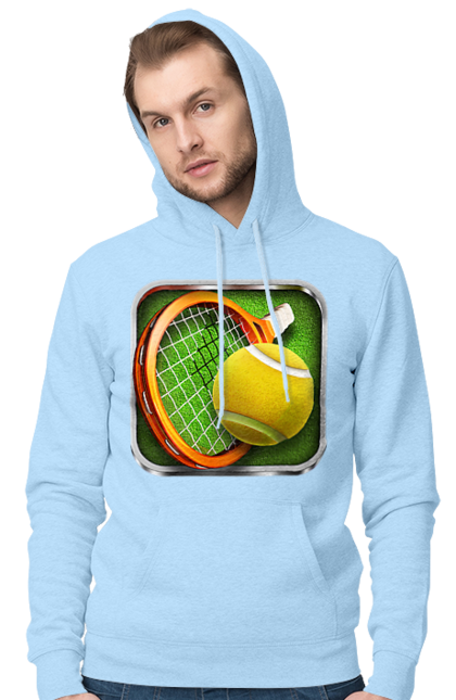 Чоловіче худі з принтом "Теніс". Великий теніс, гравці, лондон, м`яч, призовий фонд, ракетка, спонсор, турнір на ґрунті, турнір на траві, турнірна сітка. 2070702