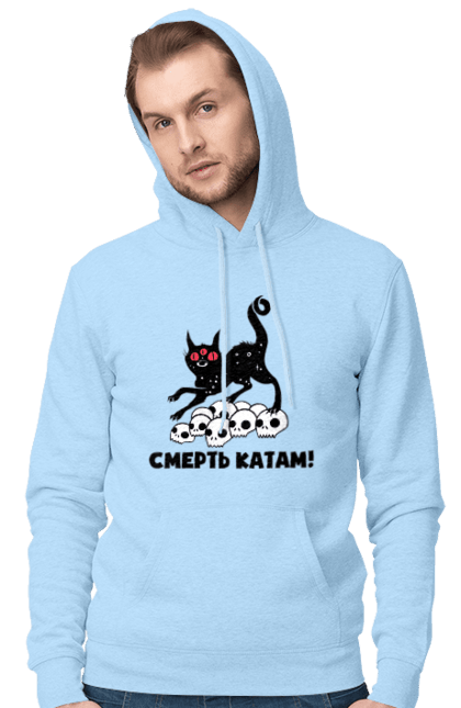 Мужское худи с принтом Смерть палачам. Война, котик, коты, патриотическое, украинское, фраза, фразы, череп. 2070702