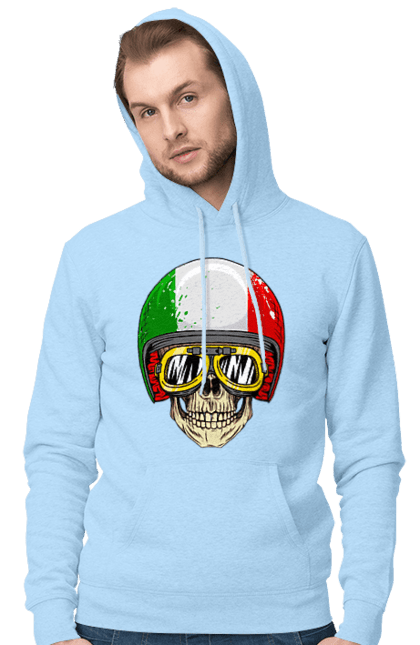 Чоловіче худі з принтом "Череп в мотошоломі". Мото, окуляри, череп, шолом. 2070702