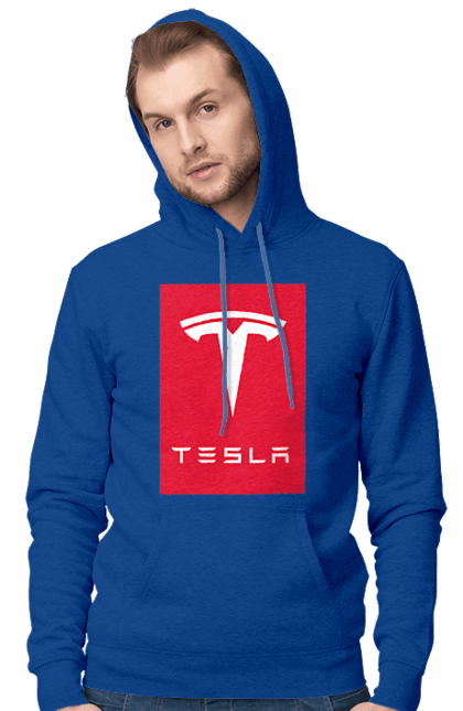 Чоловіче худі з принтом "Tesla". Авто, бренд, ілон маск, логотип, тесла. CustomPrint.market