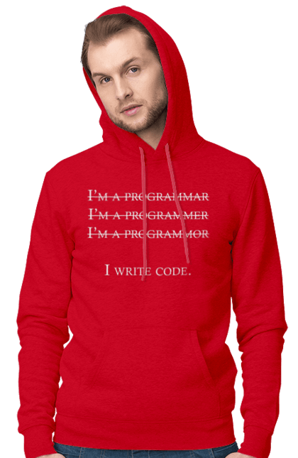 Чоловіче худі з принтом "Я Пишу Код, Програміст, Білий". День програміста, код, пишу код, програма, програміст. Піно