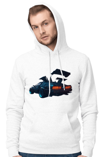 Мужское худи с принтом DeLorean обратно в будущее. Автомобиль, делореан, из фильма. 2070702