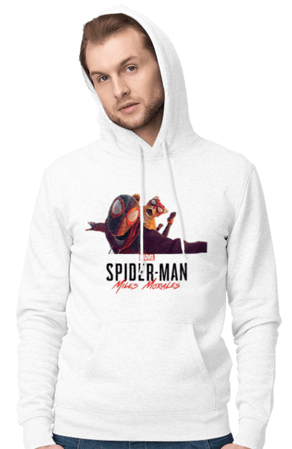 Чоловіче худі з принтом "Людина Павук Майлз Моралес". Кіт людини павука, людина, людина павук, майлз моралес, павук. CustomPrint.market