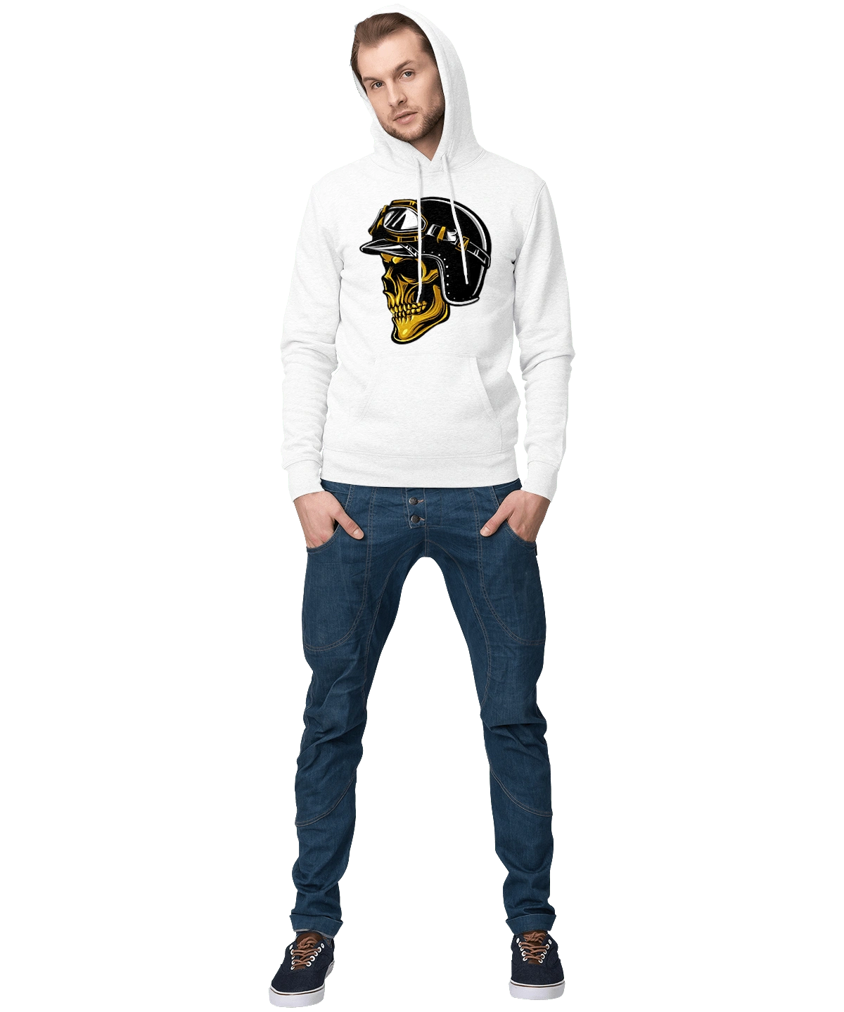 Skull in a motorcycle helmet