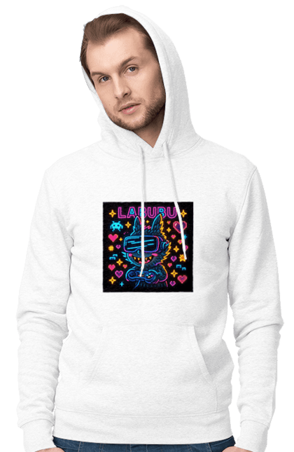 Чоловіче худі з принтом "Лабубу". Vrочки, геймеркультура, геймпад, іконкиаркади, кіберарт, лабубу, неонгеймінг, піксельарт, ретроаркада, світиться. 2070702