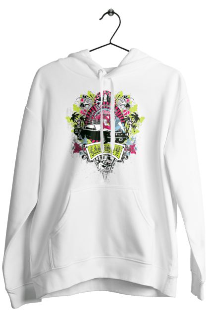 Чоловіче худі з принтом "Автомобільне Шоу, Літо". Автомобіль, гроші, карти, пальма, шоу. 2070702